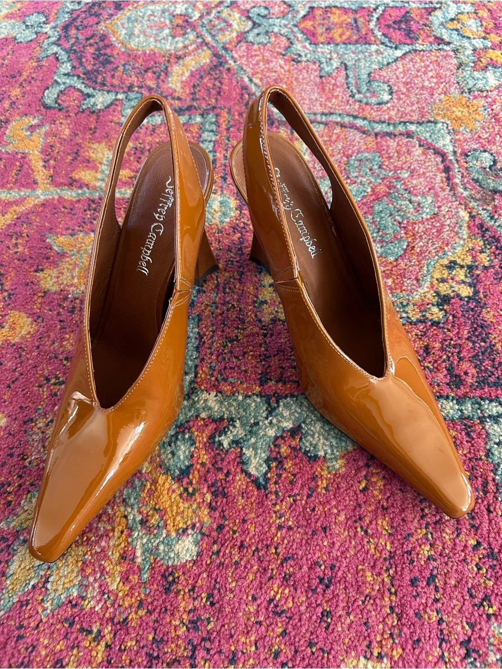 Jeffrey Campbell | Women's Caramel Patent Leather Slingback Alimony Pumps Sz 7.5